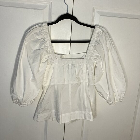 Ganni Poplin Puff Sleeve Blouse Womens 0 White Milkmaid Prairie Coquette - Picture 8 of 11